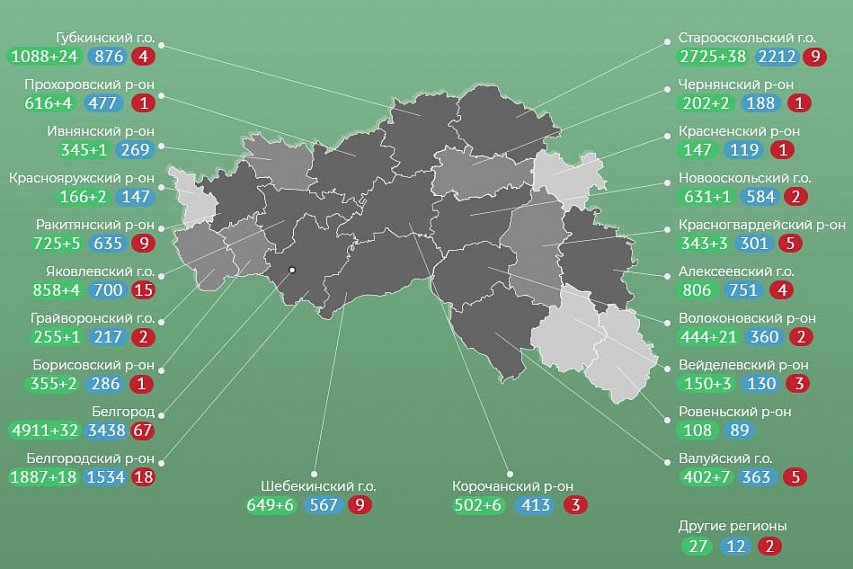 О заболеваемости коронавирусом в Губкине и Белгородской области на 13 декабря